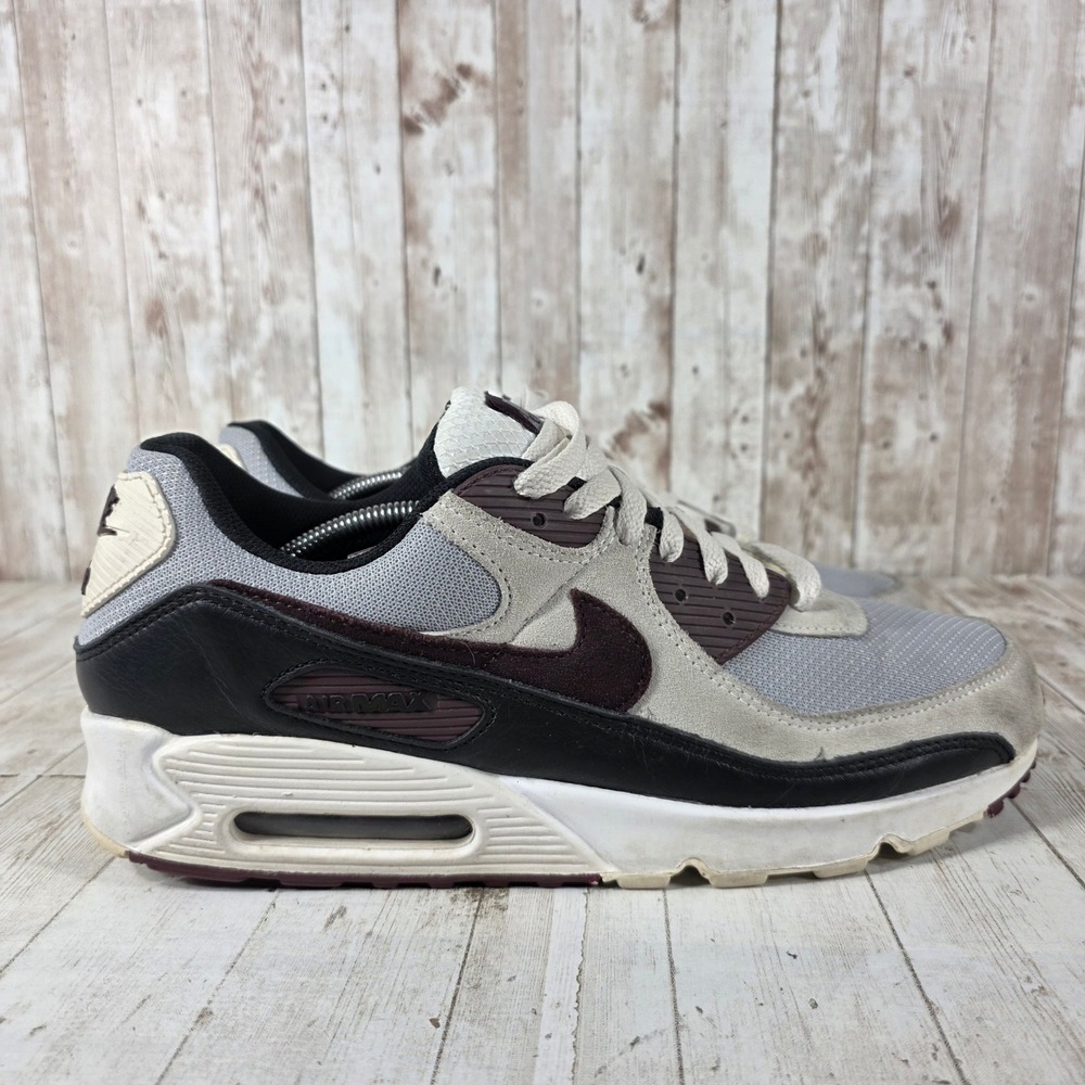 Nike Air Max 90 Mens Wolf Grey Burgundy Crush Black DQ4071-004 Size 13